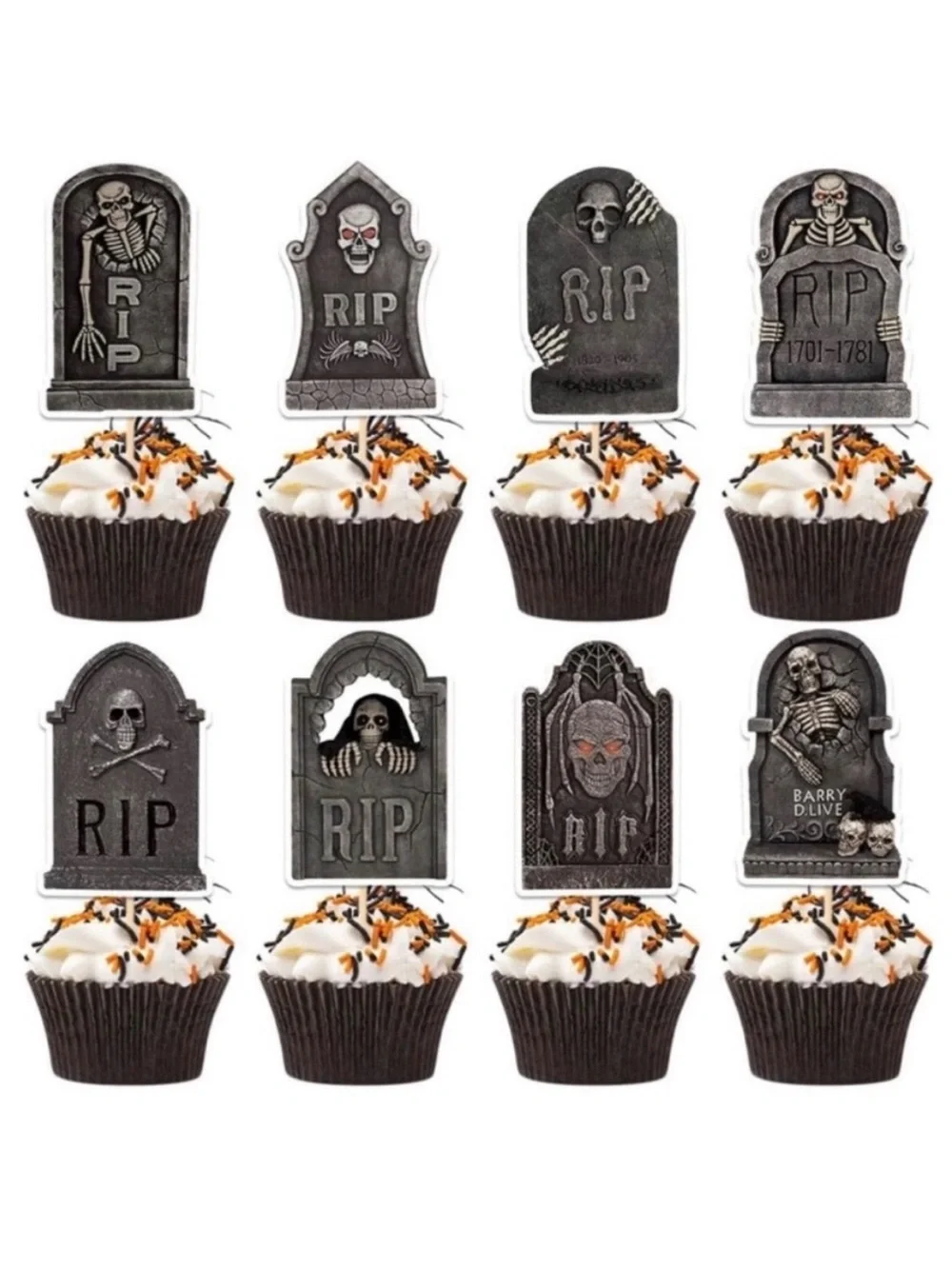 💞 New Pack of 8 Halloween Tombstone Cupcake Toppers